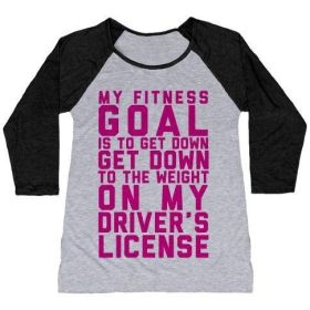 MY FITNESS GOAL IS TO GET DOWN TO THE WEIGHT ON MY DRIVER'S LICENSE WOMEN'S TRI-BLEND BASEBALL TEE (Size-Color: medium-Athletic Gray / Black, Style: Women's Tri-Blend Baseball Tee)